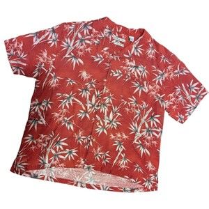 Batik Bay Mens 100% Silk Hawaiian Shirt Red Button Down Short Sleeve Size L